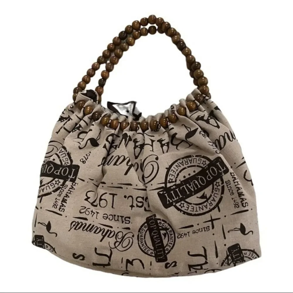 Bahamas wooden handle beach tote NWOT